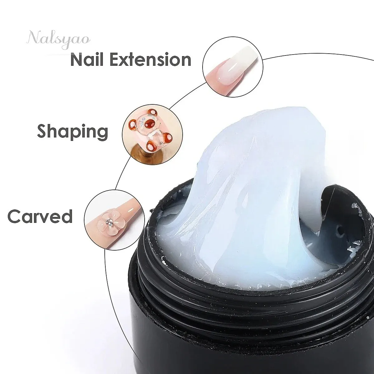 NALSYAO 2pcs Crystal Soft Solid Nail Gel Extension with Flower Sculpting Pen Milky Clear Acrylic Carving Jelly Model