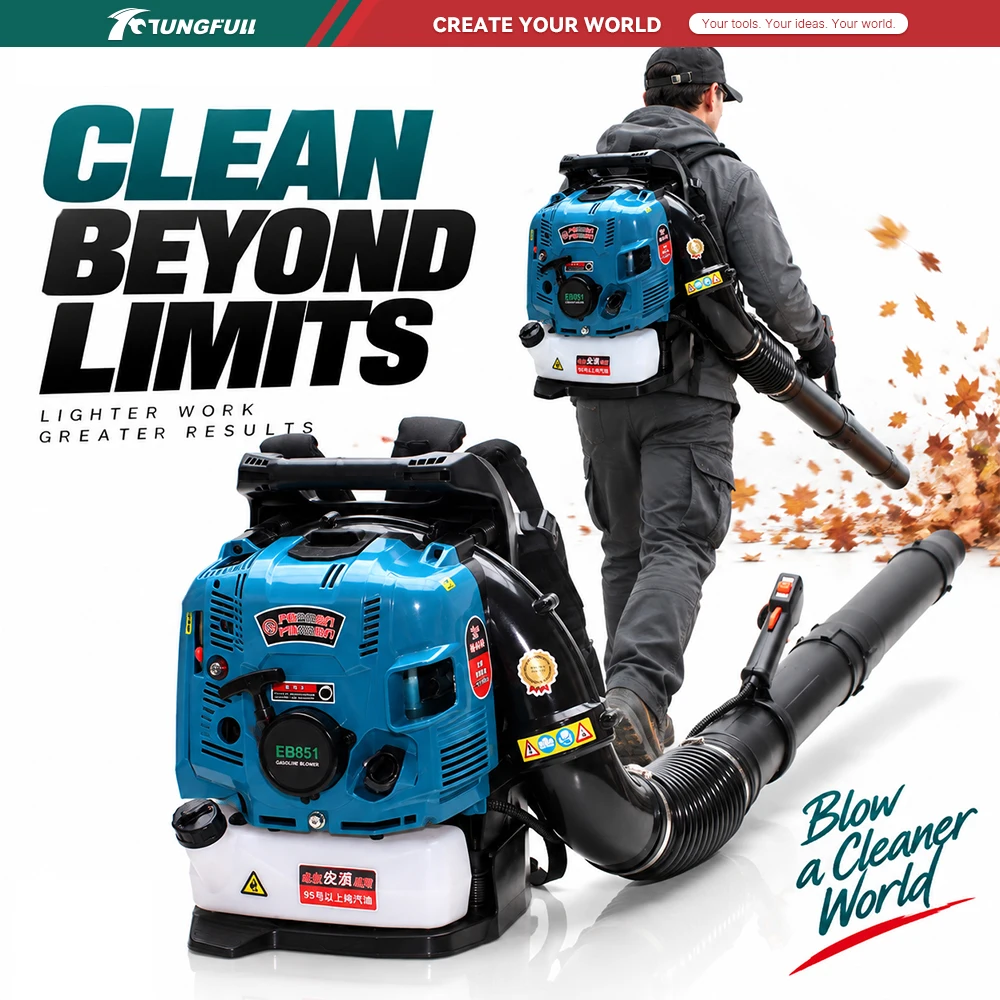 TUNGFULL Commercial Backpack Petrol Leaf Blower EB851 75.6CC 4‑Stroke Gas Blower For Snow Leaf Dust Forest Cleaning