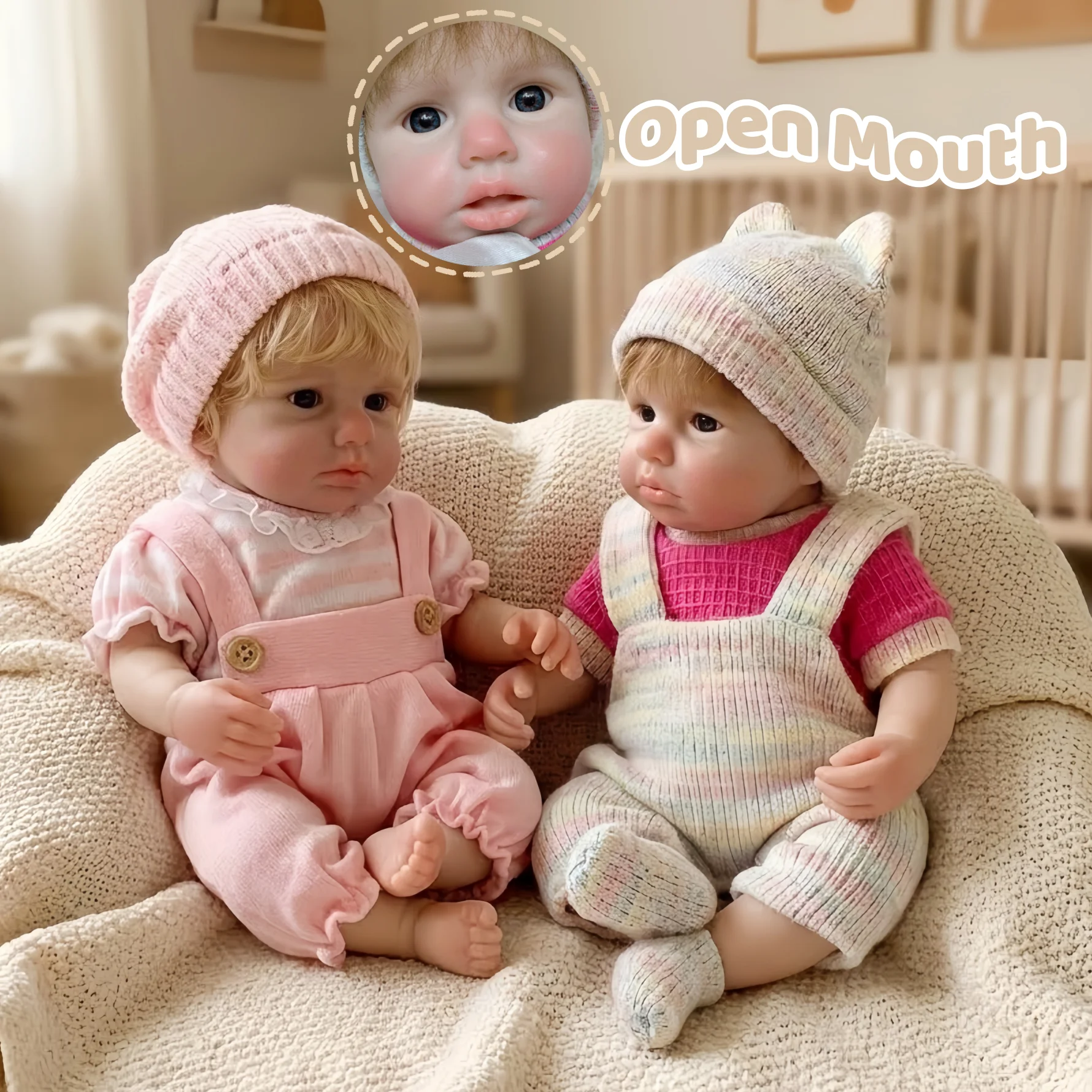 

1PC/2 Styles 33cm Open Mouth&Rooted Hair Solid Silicone Reborn Girl Dolls Lifelike Lovely Reborn Dolls bebe reborn de silicona
