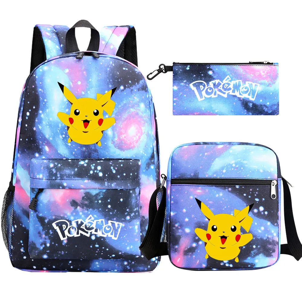 Pokemon Pikachu zaino borse per Laptop 3 pz/set donna uomo Cartoon 3D Cosply Travel Laptop zaino impermeabile per zainetto