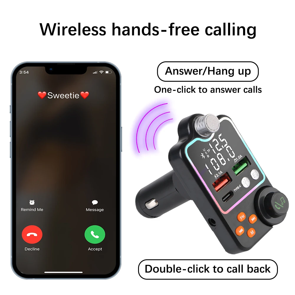 FM المغير اللاسلكي 5.0 مشغل MP3 يدوي سيارة عدة سيارة استقبال الموسيقى نوع C المزدوج USB شاحن سيارة FM الارسال
