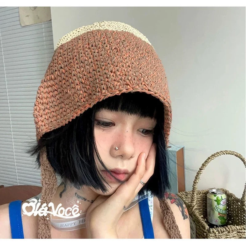 

Summer Wide Brim Floppy Hats Folding Women Beach Straw Beach Bucket Hat Fashion Hollow Fisherman Cap 4 Color