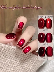 WS Net Red Hot Wine Red Glass Bead Cat Eye Gel Nail Polish Autumn Winter New Popular White Cat Eye Gel Nail Supplies Christmas