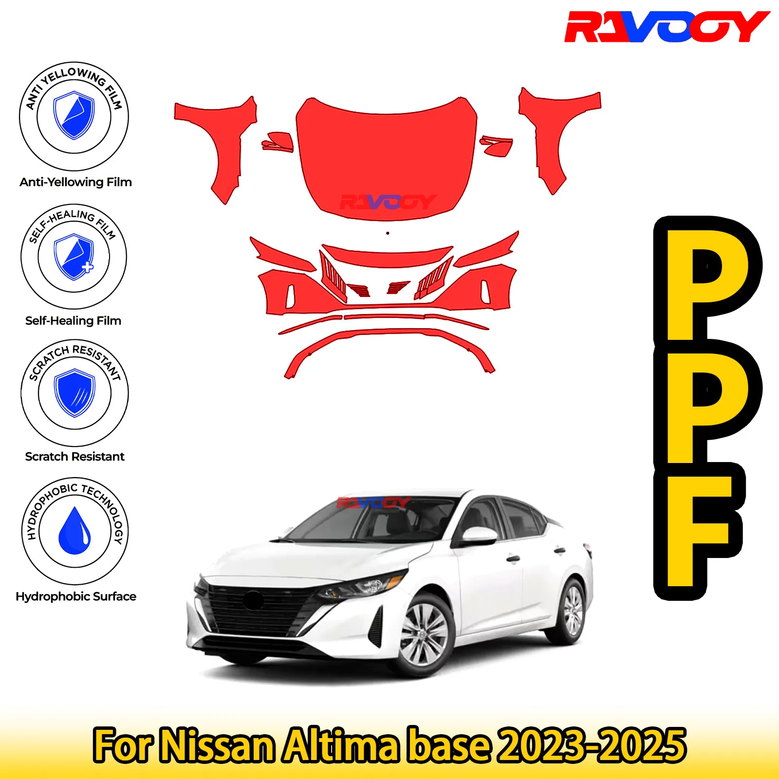 

Для Nissan Altima base 2023-2025 глянцевая матовая черная предварительно вырезанная передняя защитная пленка PPF комплект