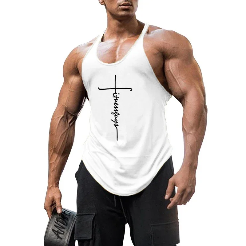 Fitnessguys Gym Clothing Bodybuilding Stringer Tank Tops Mens Cotton Sleeveless Shirt Fitness Vest Sportswear Workout Tanktop