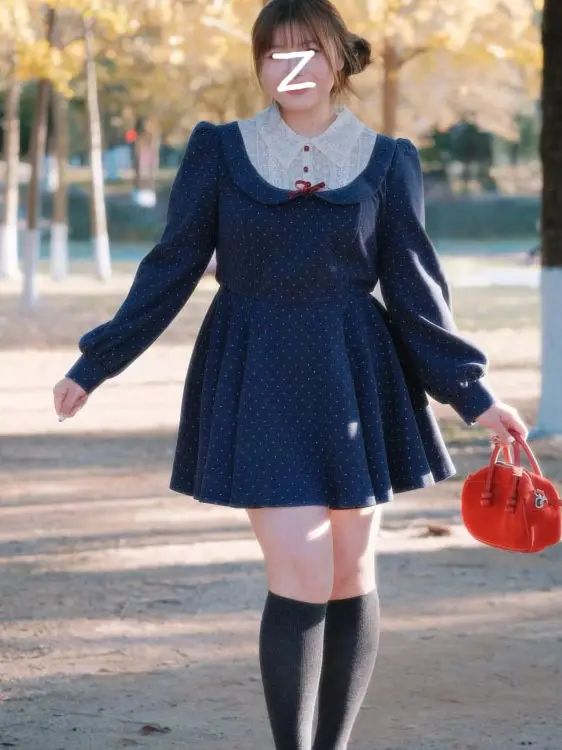 

Корейское минималистское синее платье Y2k в горошек, женское весеннее кружевное платье со складками, пышная мини-трапеция, винтажная нишевая юбка в стиле Харадзюку в консервативном стиле