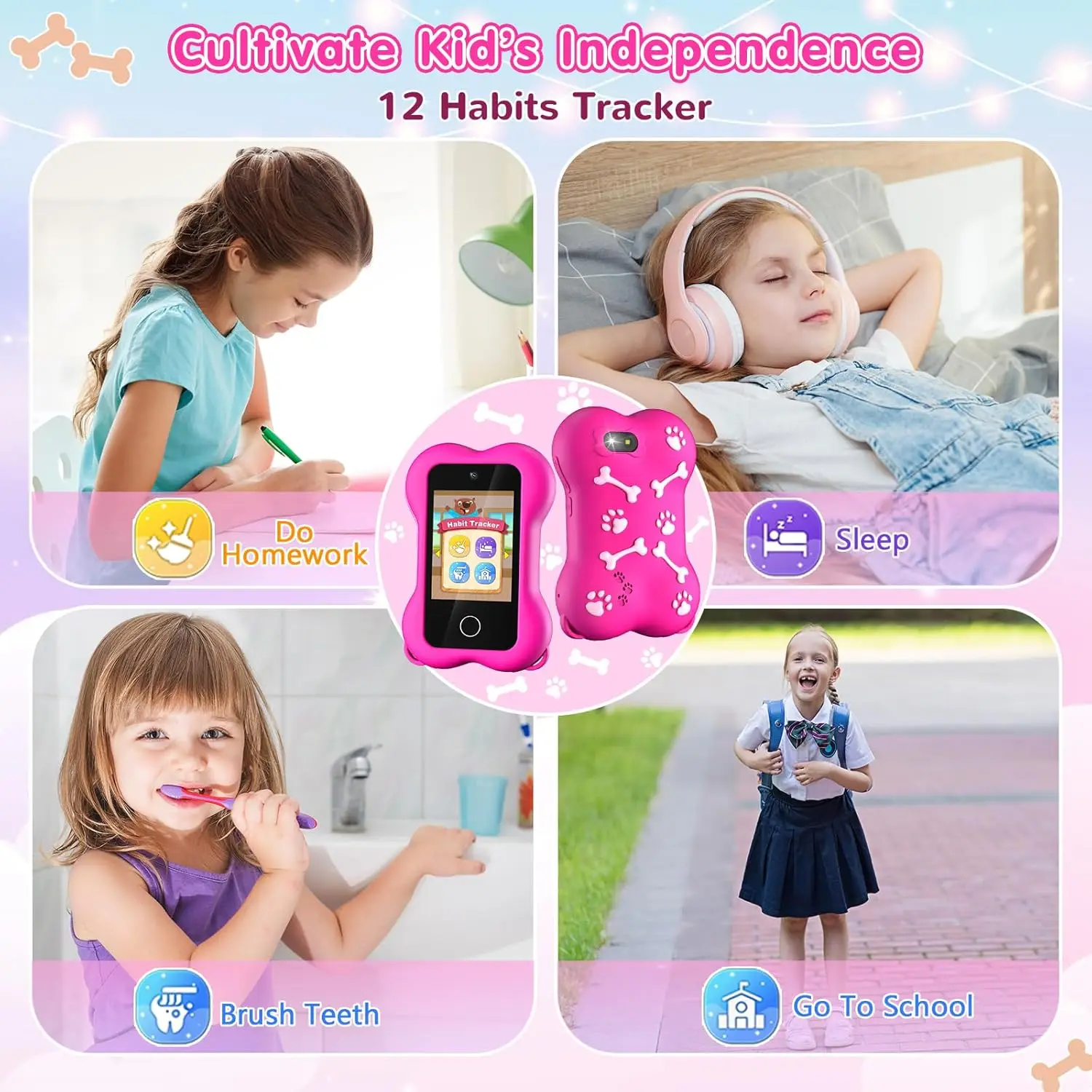 VATOS Kids Learning Smart Cell Phone Toy Girls Boys Cute Educate Mobile Phone Touchscreen Dual Camera Gift for Kids 3~10 lat