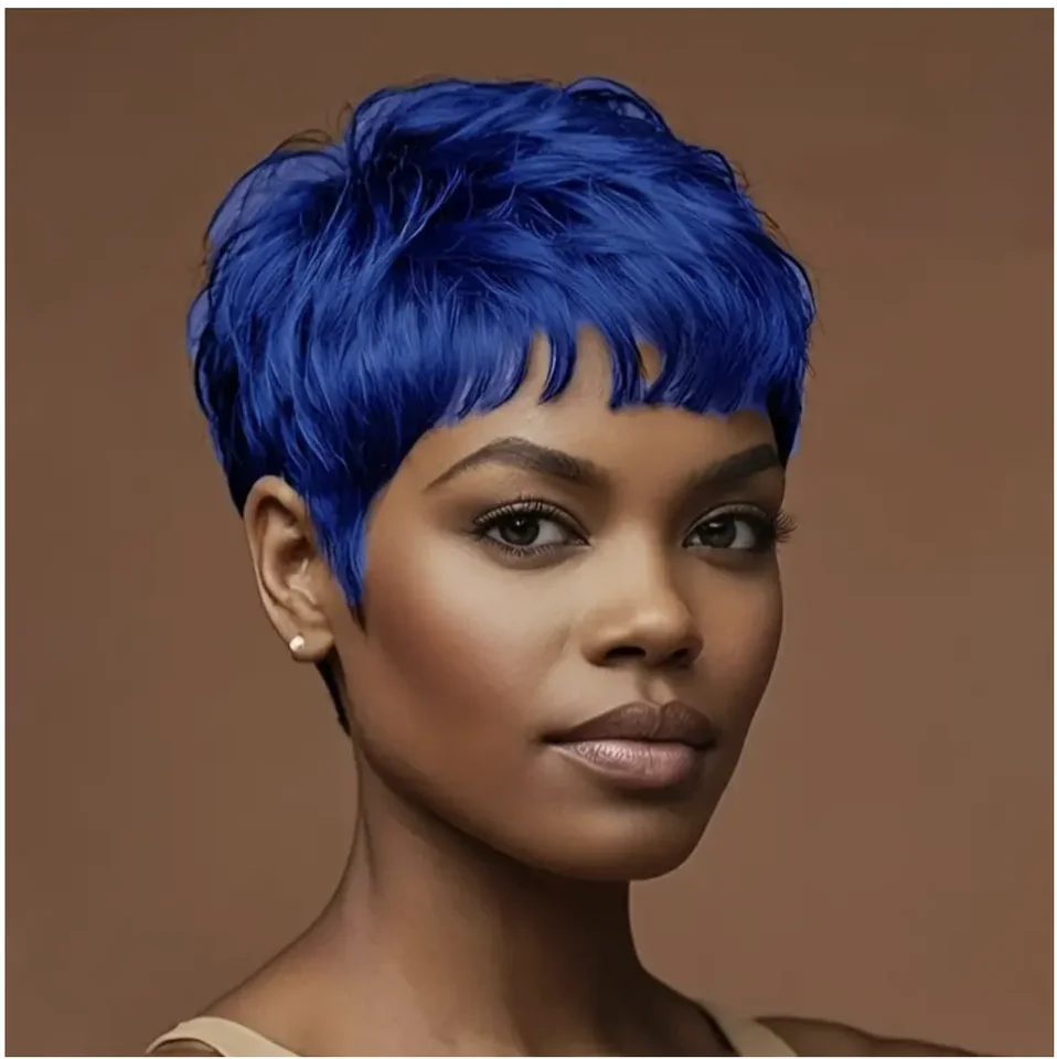 Peluca sintética corta negra estilo pixie con flequillo, peluca corta para mujer, para fiestas 6