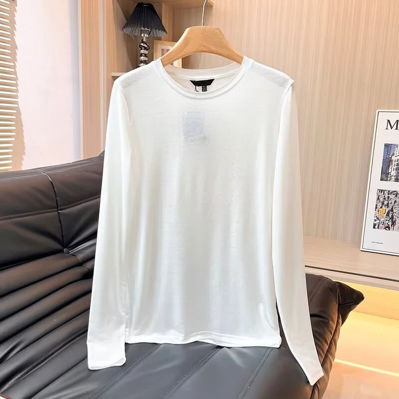 

Maxdutti 2026 Spring Autumn Spring Woman Clothes Nordic Minimalist Cotton Round Neck Basic Long-sleeved T-shirt Women Tops