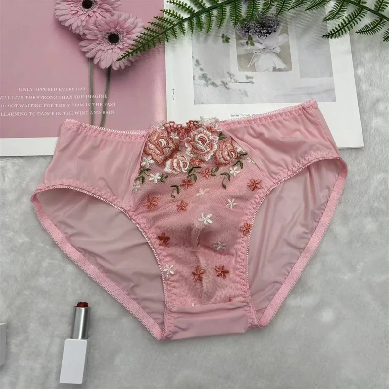 

Man's Flower Embroid Panties Briefs Live Show Dance Costumes DJ Club Private FKK Party