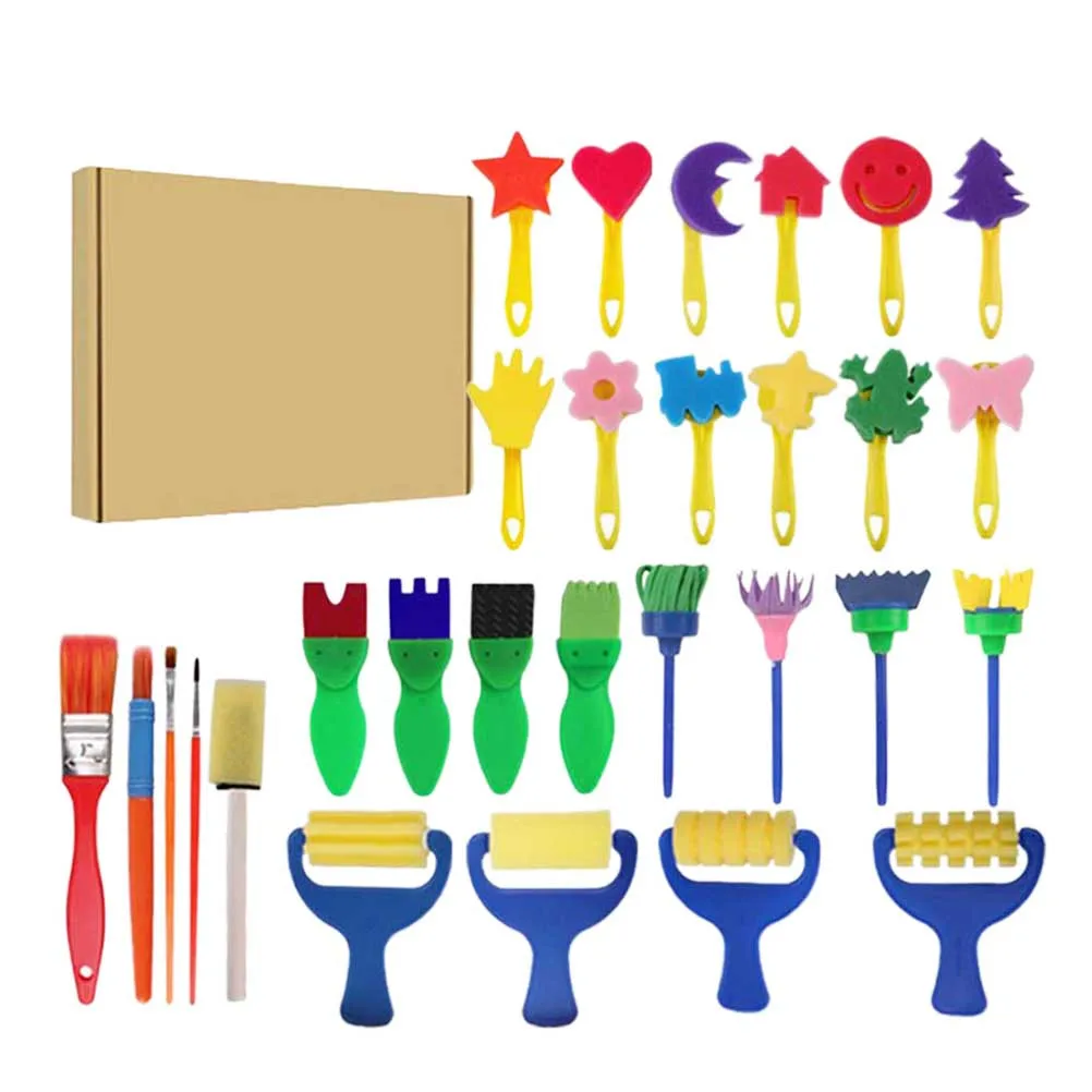 ชุดแสตมป์โฟมสำหรับระบายสี 29 ชิ้น สำหรับเด็ก ชุดงานฝีมือ DIY พร้อมด้ามจับ อุปกรณ์วาดภาพแบบไม่เลอะเทอะ สำหรับเด็กสร้างสรรค์และความสนุกสนาน