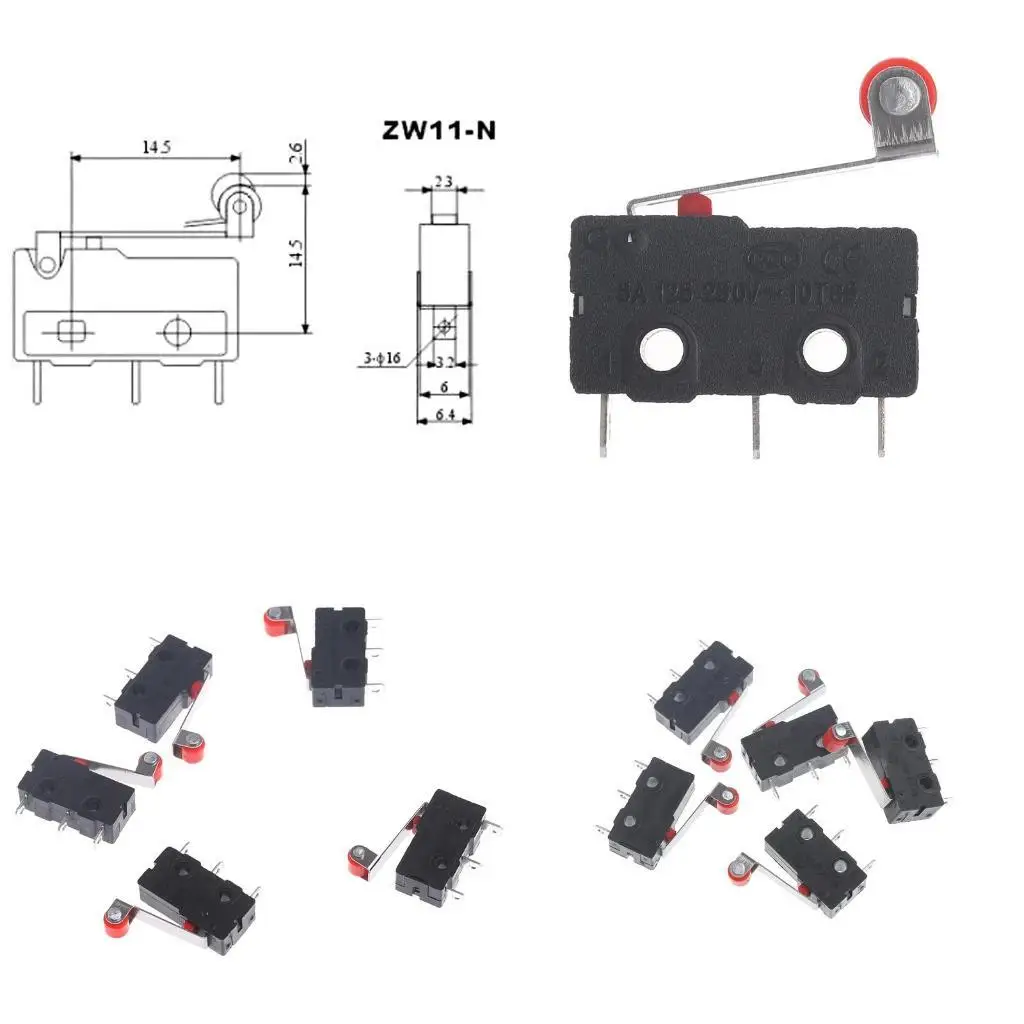 

R9UF 10 Pcs 250V 5A 3 Pin Tact Switch KW11-3Z Sensitive Micro Switch With Wheel Limit Switch SPDT On/Off Long Life Durable
