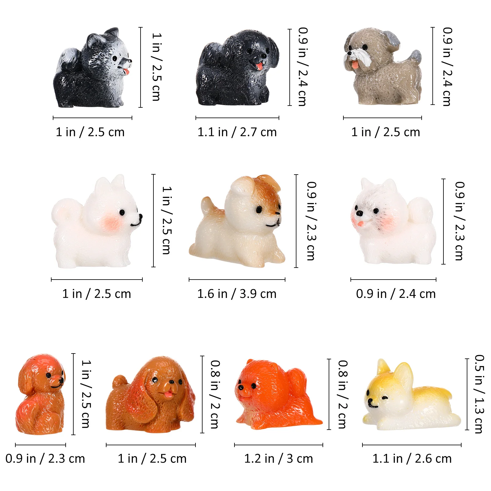 10Pcs Adorable Mini Resin Dog Sculptures Detailed Breed Designs for Bookshelf Workstation Dollhouse Miniature Display Tiny