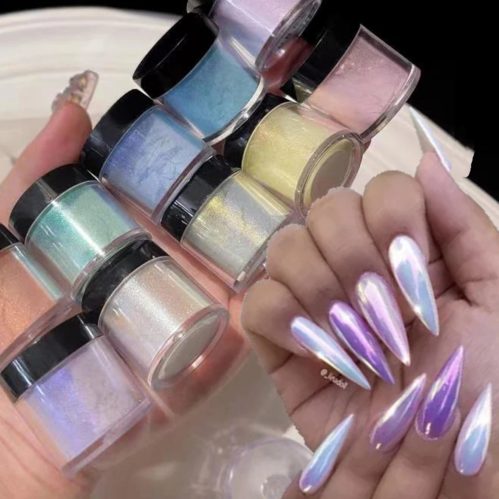 Net.10g Holographic Neon Shimmer Nails Chrome Powder Ice-Through Fine Mirror Rubbing Powder Net.Aurora Manicure Pigment Dust &*