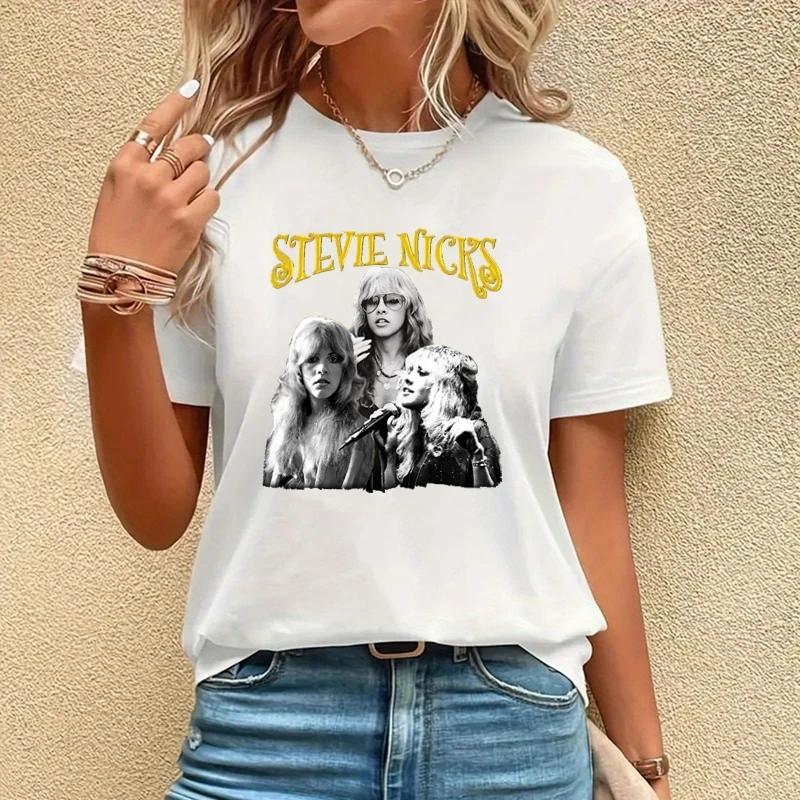 Stevie Nicks Classic Poster Print Shirt, Women's Everyday Casual Streetwear, Spring/summer 0 Neckline Top Fashion Cotton T-shirt