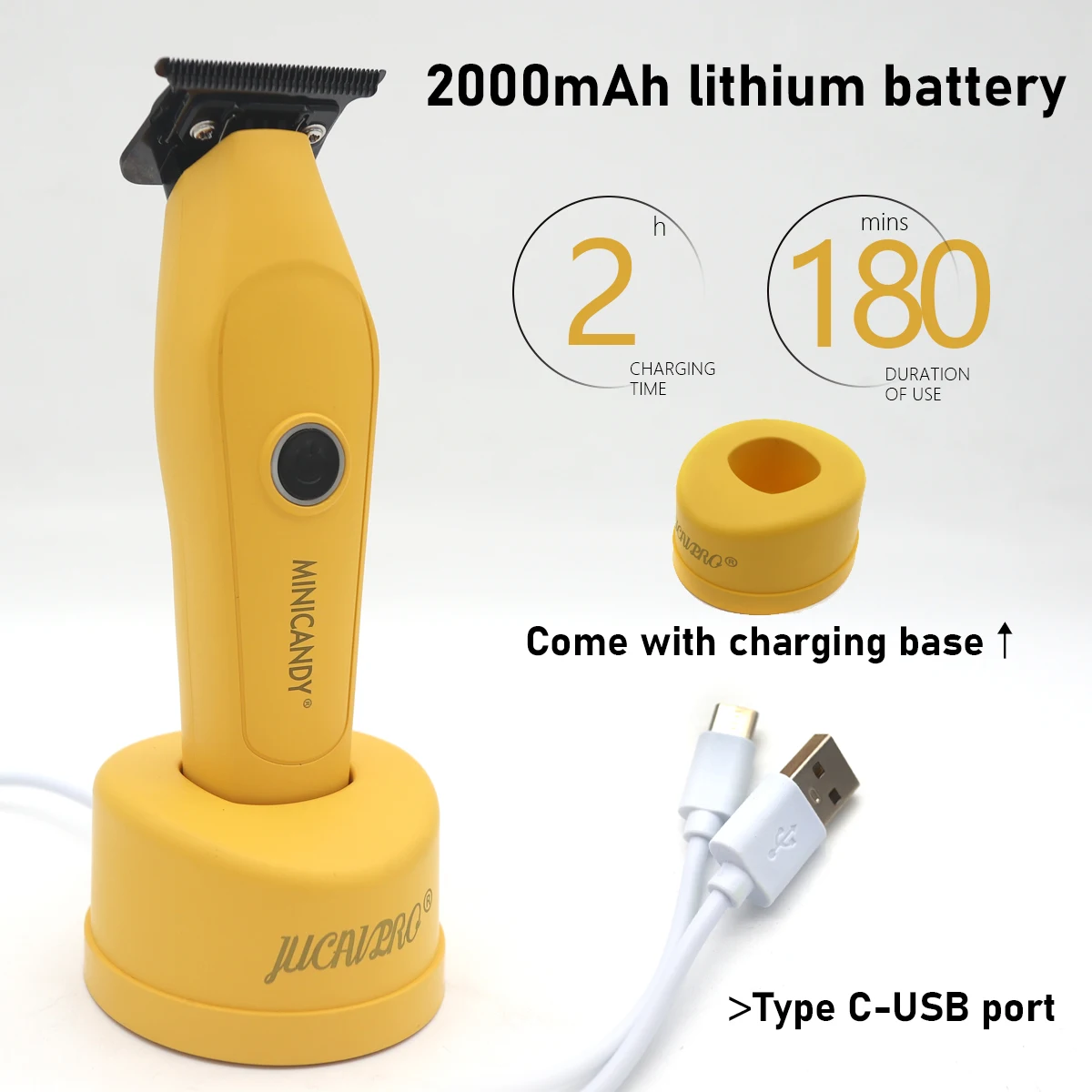 JUCAI MINICANDY JC-08 المهنية الرجال مقص الشعر DLC شفرة فرش السيارات مع قاعدة شاحن الشعر المتقلب آلة التشطيب