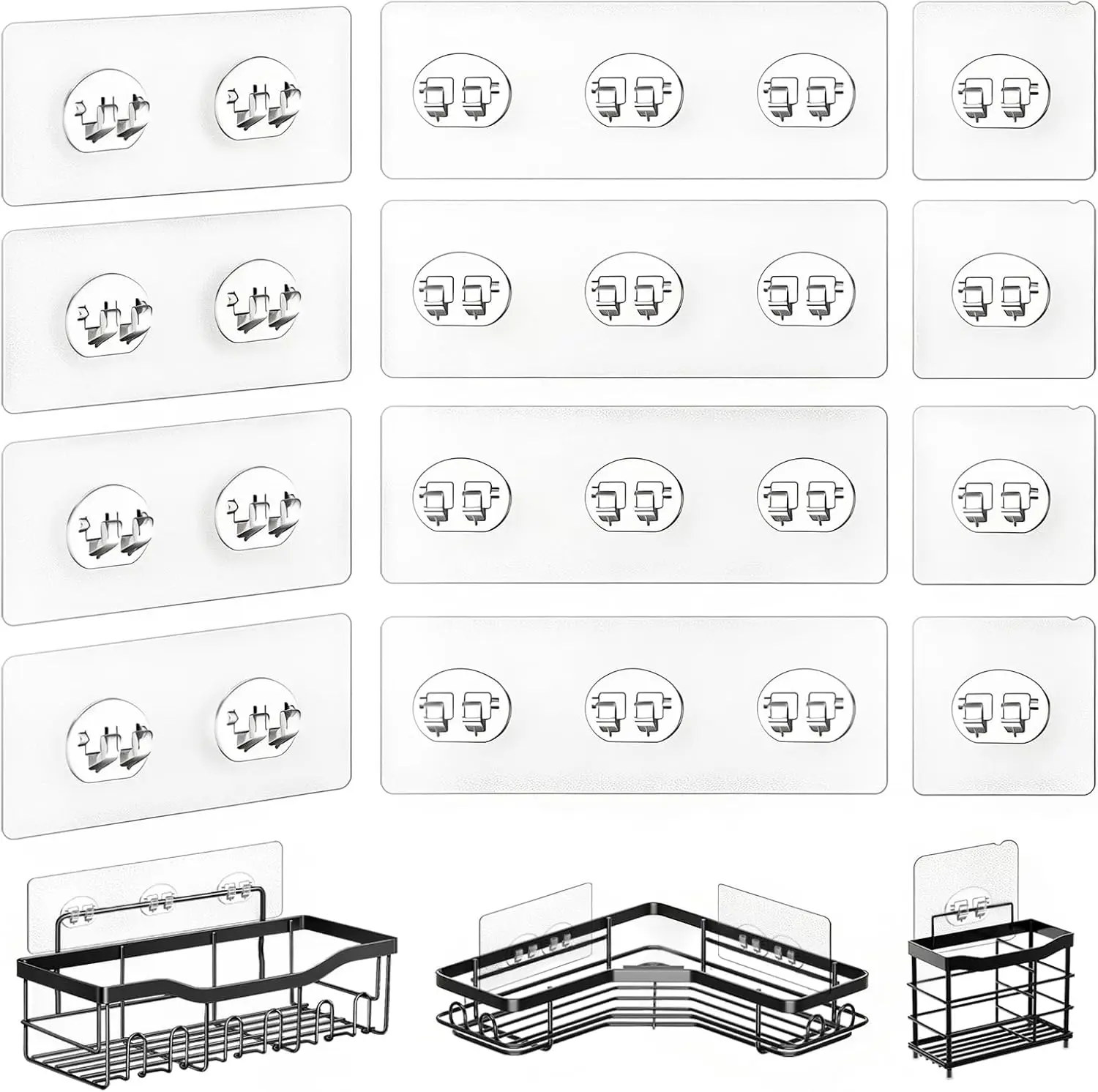 

14 Pack Strong Adhesive Hooks for Shower Caddy, No Drilling Bathroom Storage Shelves & Soap Holder