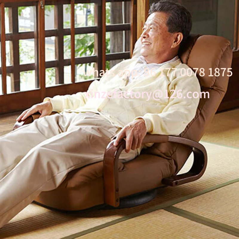 Customizable Floor Swivel Recliner Chair 360 Degree Rotation Living Room Furniture Modern Japanese Design Leather ArmChair