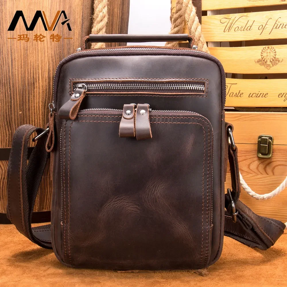 Crazy Horse Leather Men\'s bag 2024 New High quality Men\'s shoulder bag Vintage Handbags Casual Messenger Bags Crossbody Bag