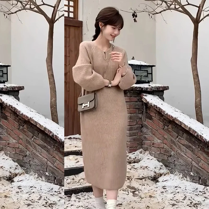 

Autumn Winter Pregnant Woman Knitting Dress Good Quality Long Sleeve V-neck Maternity Sweater Dress Plus Size Pregnancy Dresses