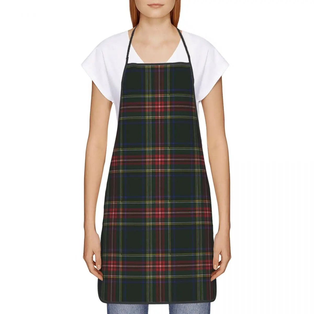 Unisex Stewart Black Scottish Tartan Kitchen Chef Cooking Baking Apron Women Men Plaid Tablier Cuisine for Painting