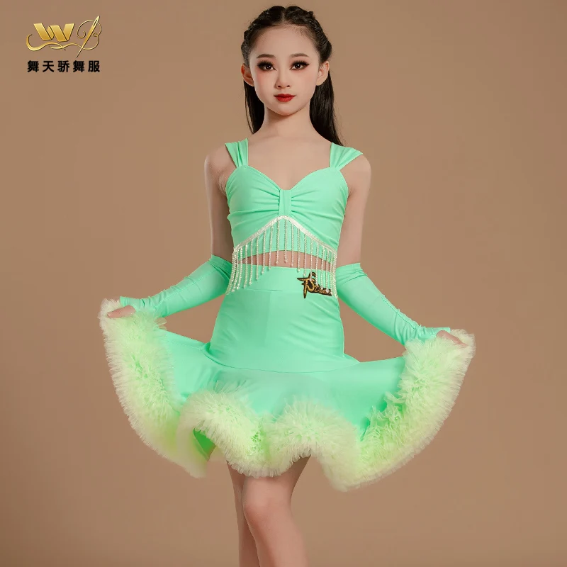 

Latin Dance Training Costume Girl New Children's Performance Costume Competition Regulations Latin dance dress