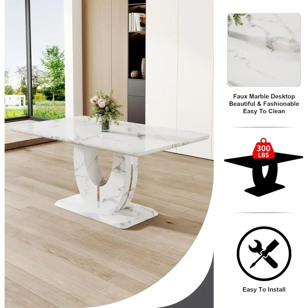 Dining Table Set for 6,Rectangula Kitchen Table Set with Faux Marble Tabletop Ideal for Dining Room, Kitchen