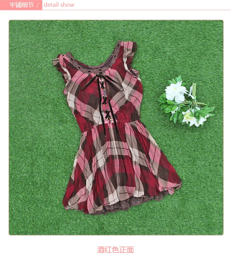 SALES Japan Liz Lisa Chiffon Plaid Printing Lace Velvet Ribbon Dress