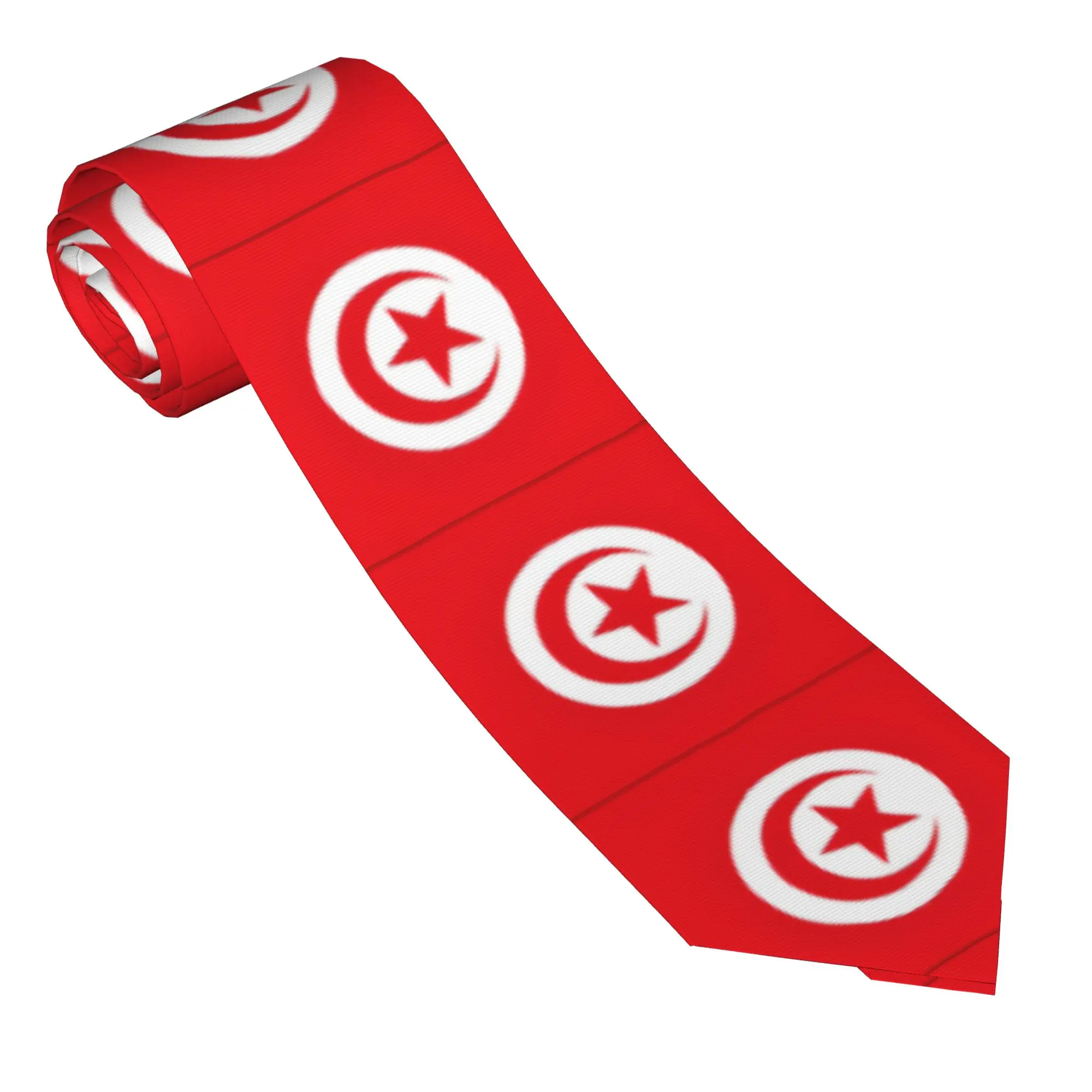 Men's Tie Tunisia Flag Red Crescent Moon Red Star Symbol Neck Ties  Vintage Cool Collar Tie Pattern Leisure Necktie Accessories