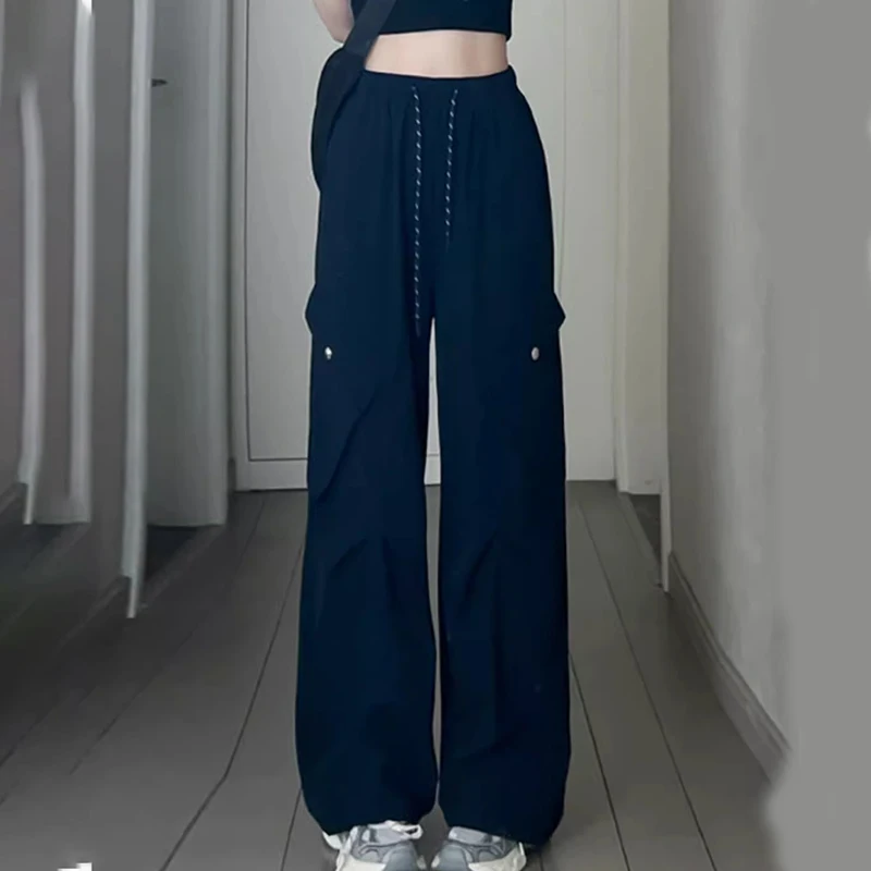 سراويل نسائية واسعة الساق من Streetwear سراويل صيفية عصرية بجيب كبير سراويل هيب هوب أمريكية فضفاضة سريعة الجفاف سراويل رياضية #5