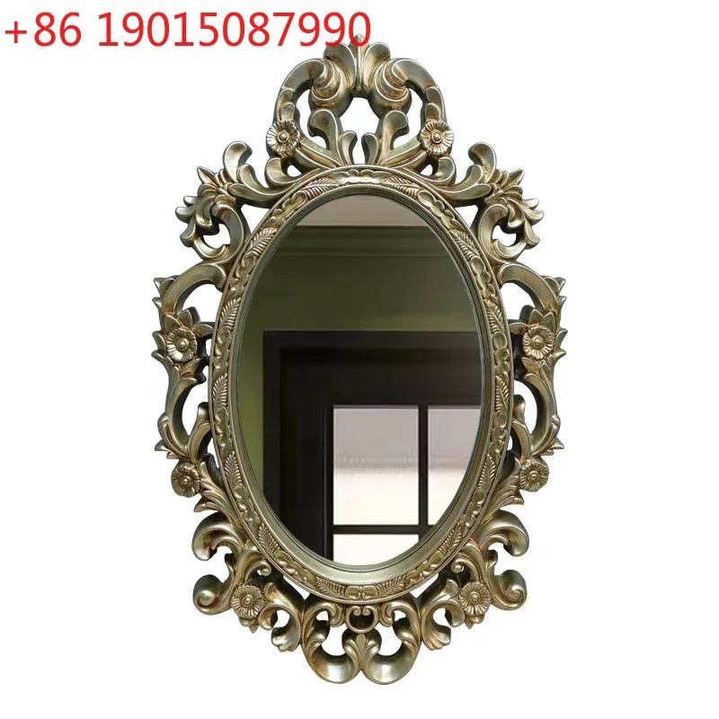 

A13 European retro oval bathroom mirror hollow decorative makeup mirror bathroom wall mirror French style