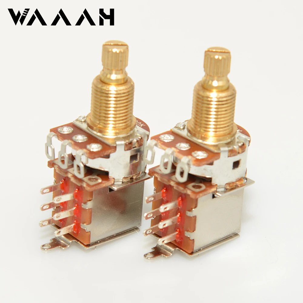 10pcs Guitar Push Pull Potentiometers Brass Long Split Shaft 18mm A250K B250K A500K B500K Control Pot Guitar Switch Guitar Parts