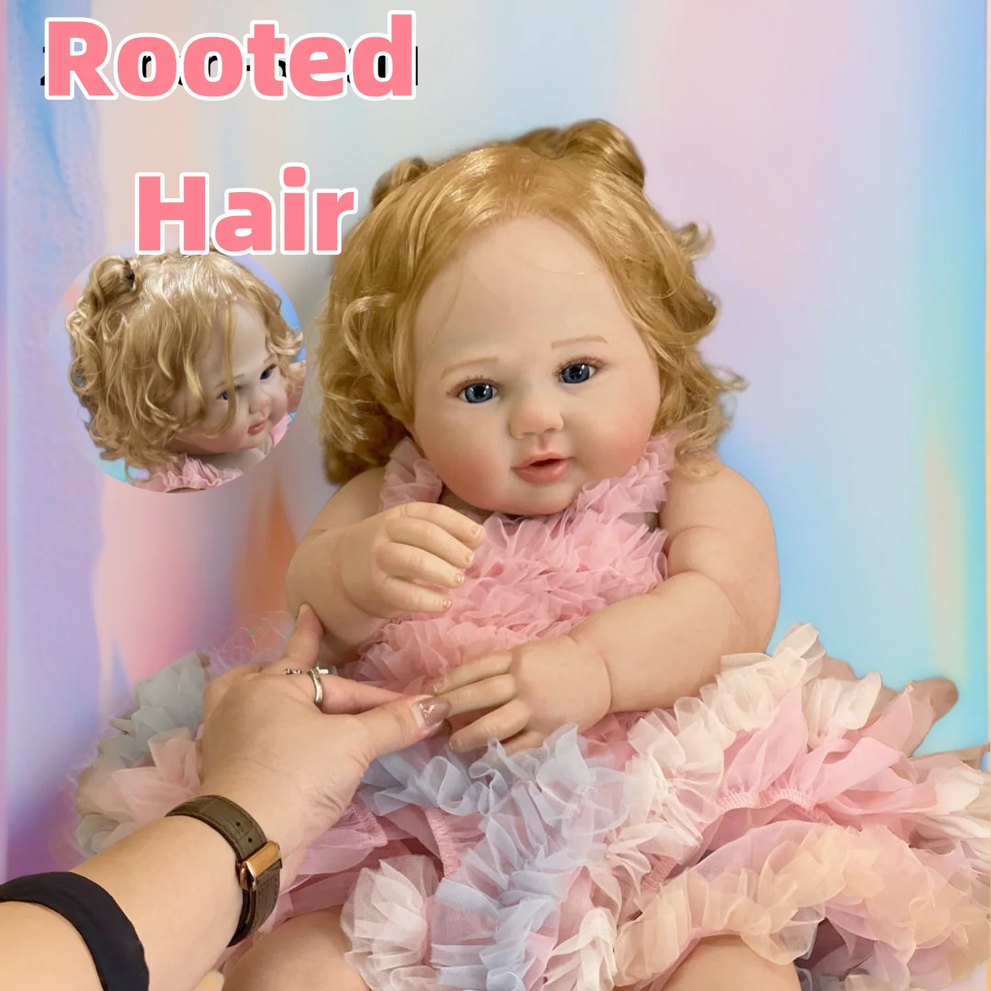 

25Inch Cuddly Romme Reborn Toddler Doll With Rooted Hair Soft Touch Cloth Body With Pink Dress Lifelike Real Reborn Baby Doll