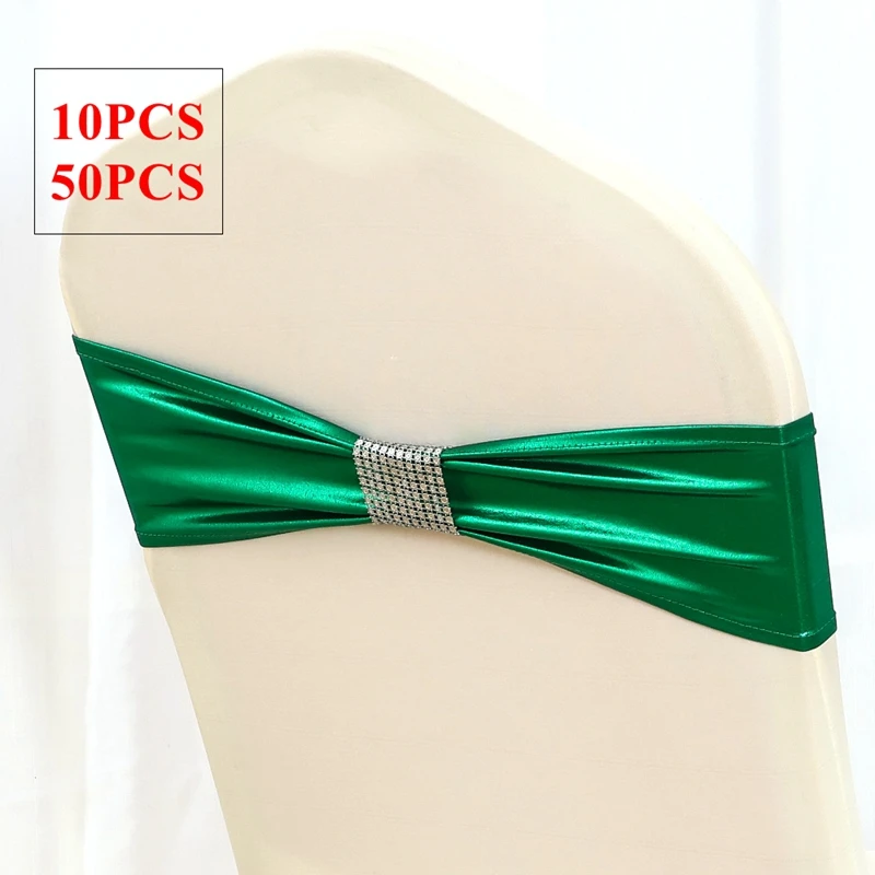 

Green Color Bronzing Mettalic Lycra Chair Band Spandex Sash Tie Bow For Chair Cover Wedding Event Christmas Party Decoration