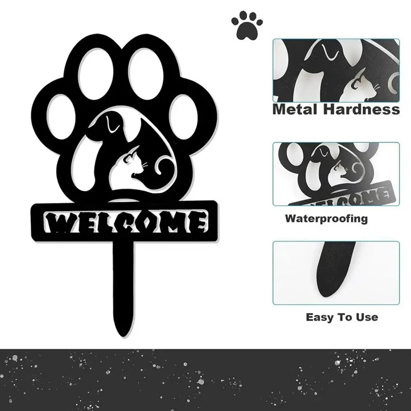 Dog Paw Garden Stake Garden Stakes Dog Footprint Outdoor Decorations Metal Yard Art Sturdy Cute Garden Statues