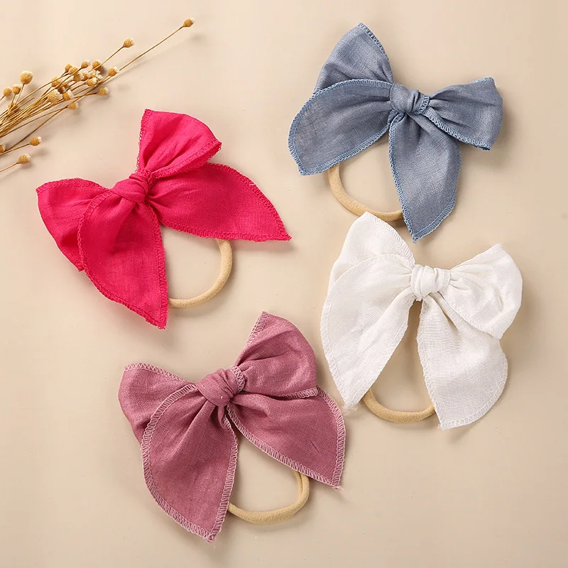 Cotton Bows Baby Girls Headband Toddler Nylon Hairband Elastic Hair Accessories Soft Infant Princess Newborn Photography Props