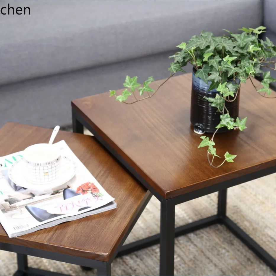 CZ Simple Combination Coffee Table Iron Art Vintage Solid Wood Coffee Table Distressed Coffee