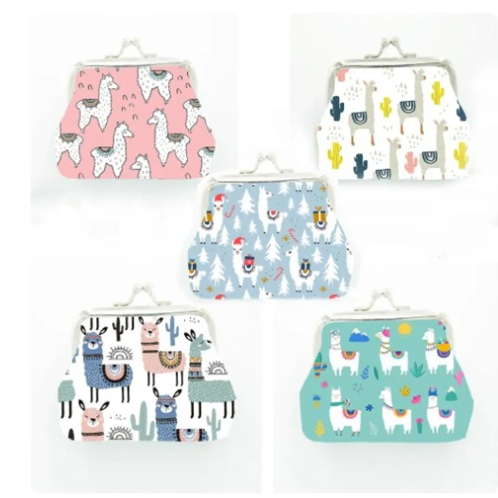 Durable Artificial PU Cartoon Alpaca Printed Coin Purses Printing Smooth Mini Money Bag Artificial PU Wallet Women