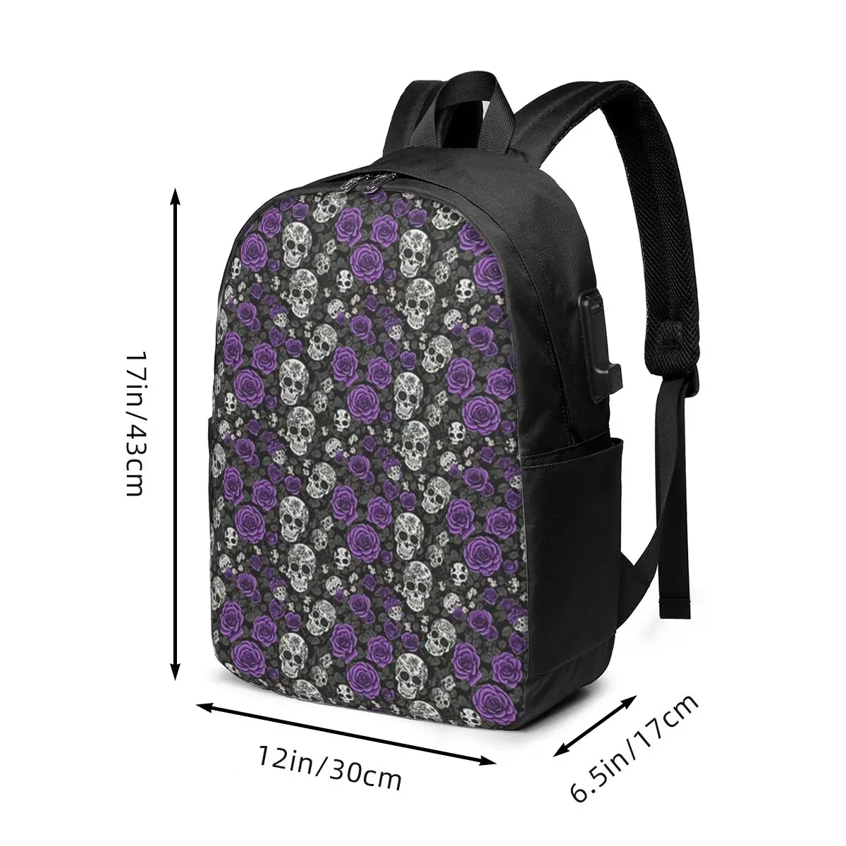 Gothic Purple Roses And Skulls Backpack Travel Notebook Bag Computer College Student School Bag Laptop Shoulder Bags Men Women