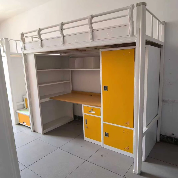 Custom School Furniture Dormitory Beds with Desk Loft Kids Twin Over Full Princess Metal Bunk Beds Set With Wardrobe Study Table
