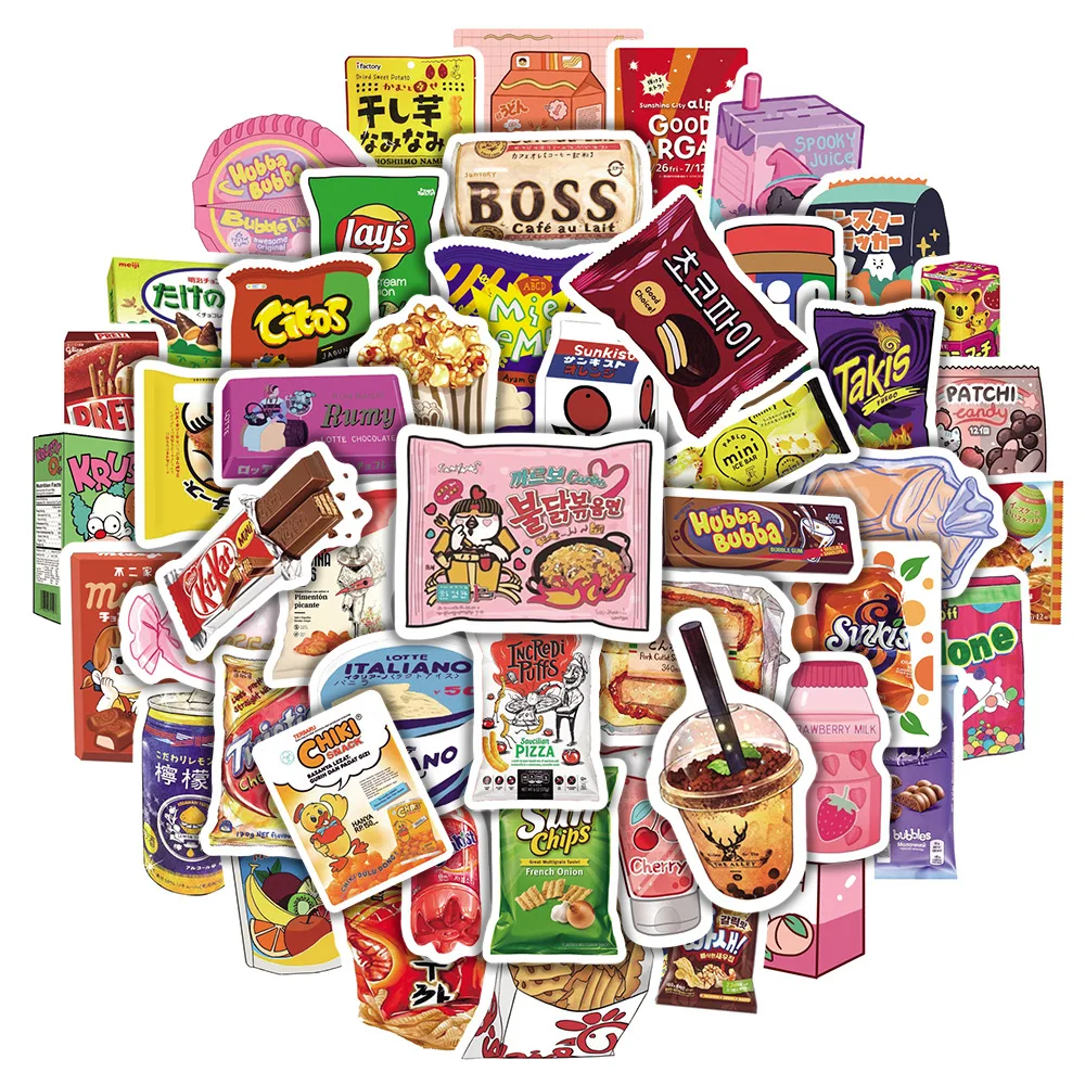 50Pcs Cartoon Snacks Food Graffiti Stickers Waterproof Phone Bike Motorcycle Cool Wall Car Sticker for Kids Toys Decal