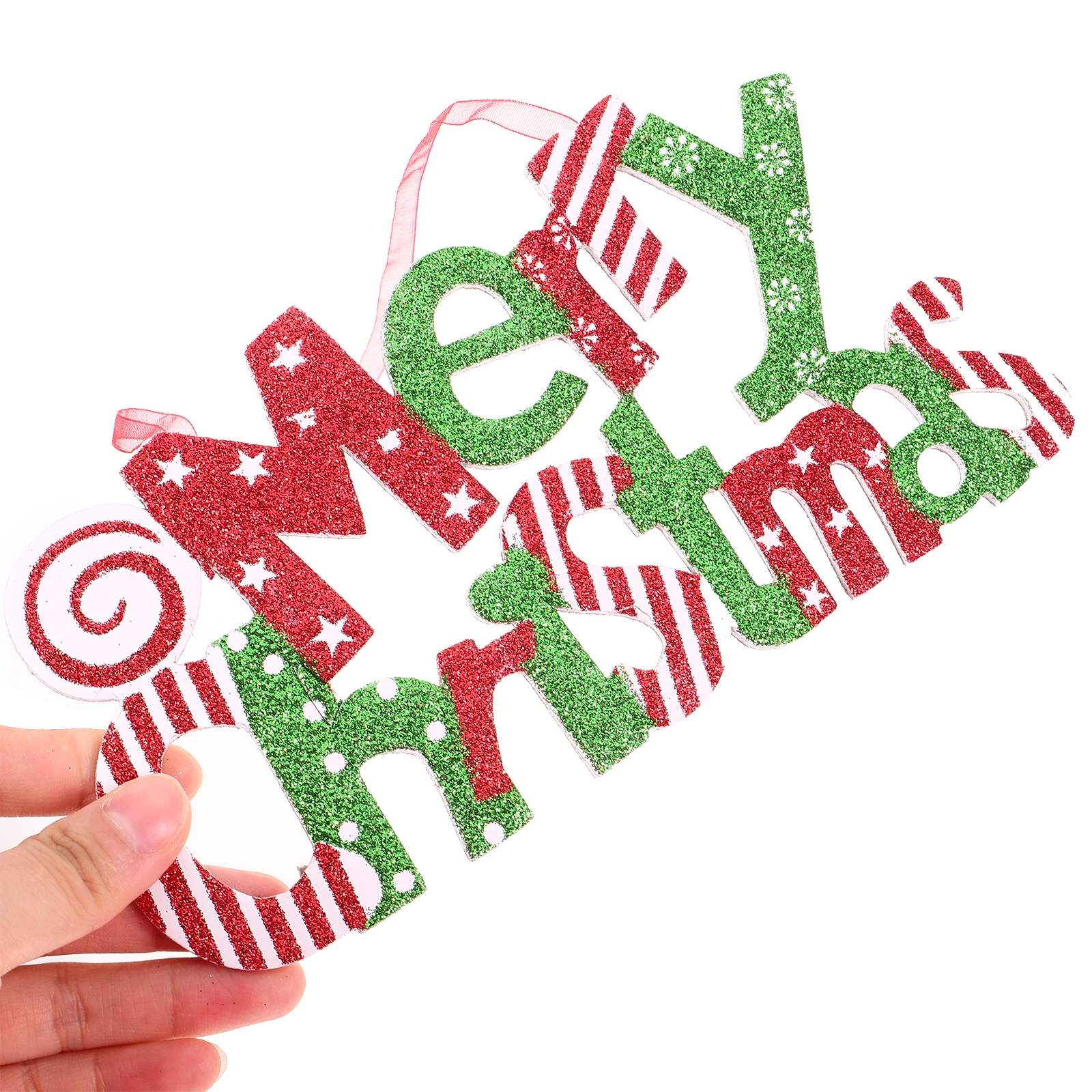 

30Cm Merry Christmas Letter Sign Glittering Hanging Ornament Xmas Tree Decor Desktop Home Shop Party Red Green
