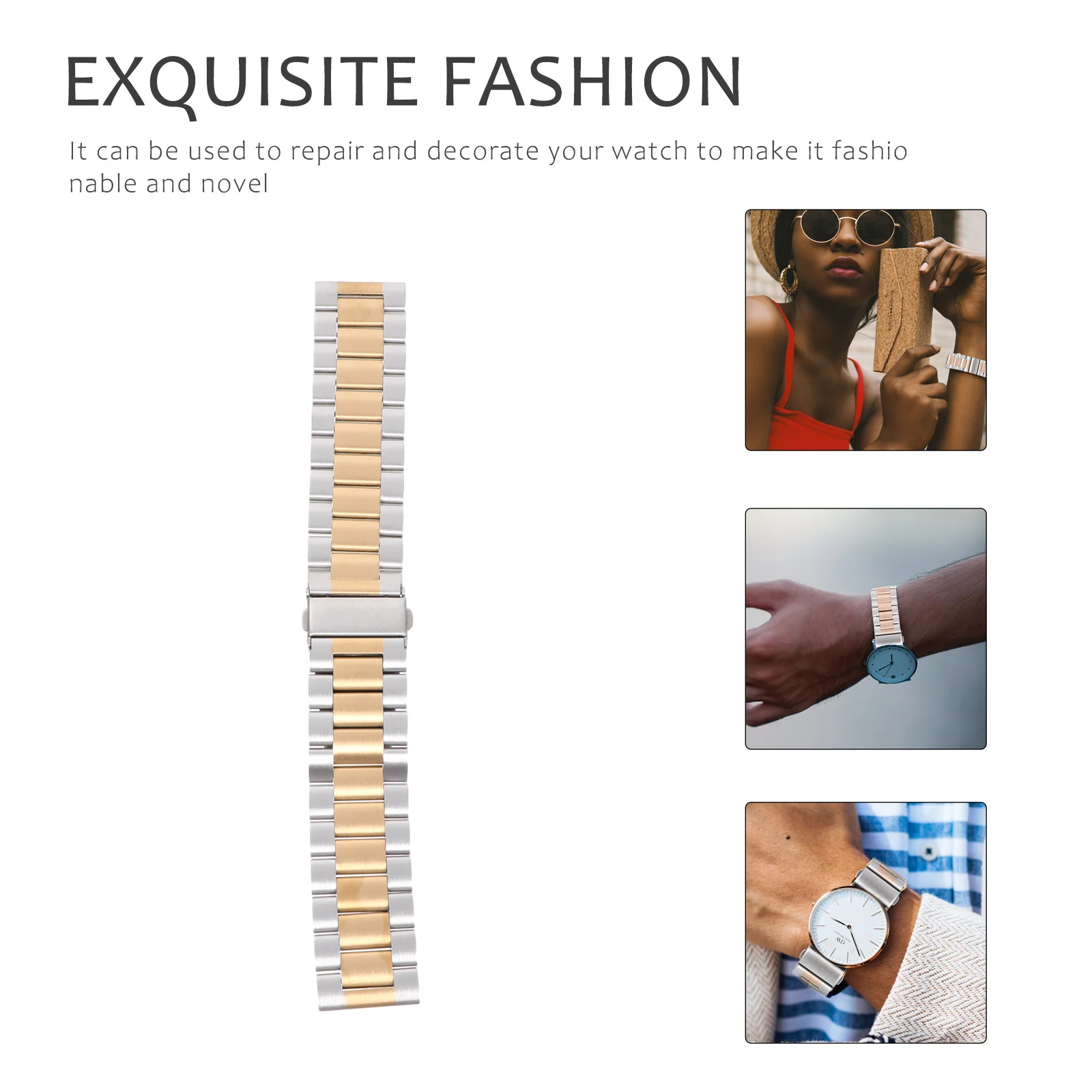 

Watch Bands Accessories Stainless Watchband Golden Replacement Parts Chain Durable Strap