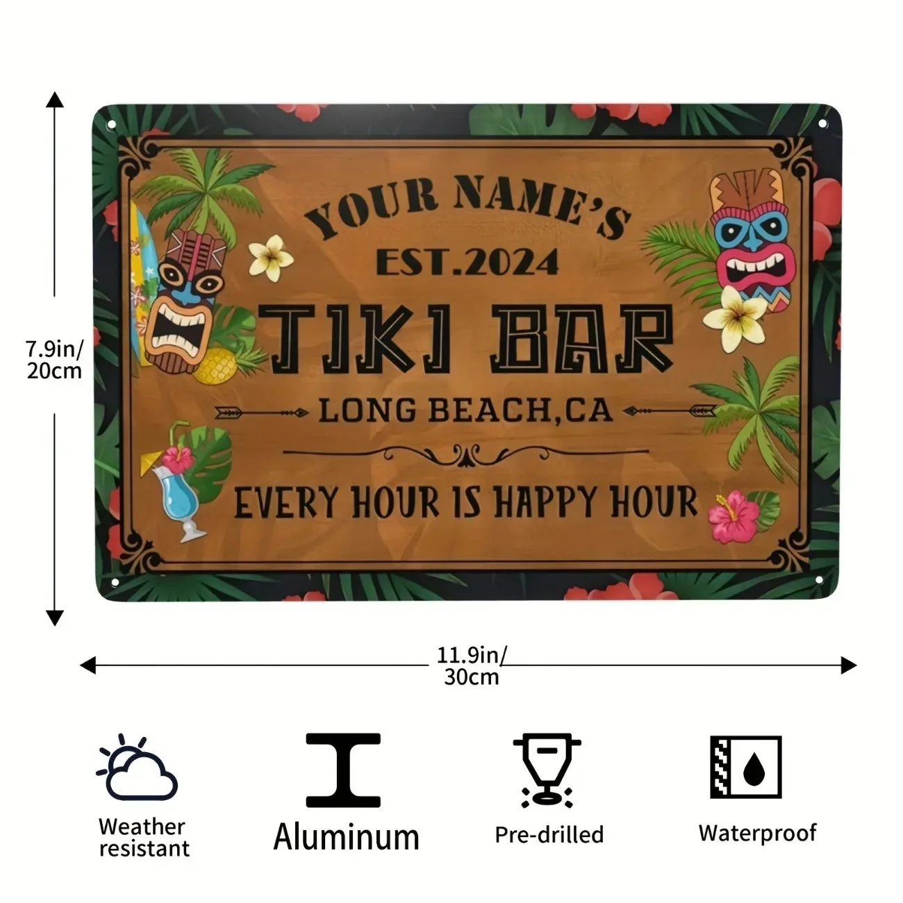 Letrero de Aluminio Personalizado Estilo Vintage Tiki para Bar de Bourbon, Decoración Retro de Pared para Hogar, Pub, Cueva del Hombre, Bar, Cafetería (Solo Decoración)