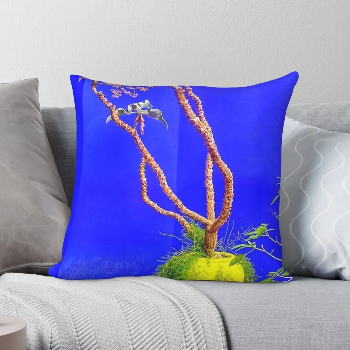Capa de Almofada Decorativa Le Jardin Majorelle Marrocos em Poliéster, Linho e Veludo Estampado com Zíper para Sofá e Assento Atacado 45x45