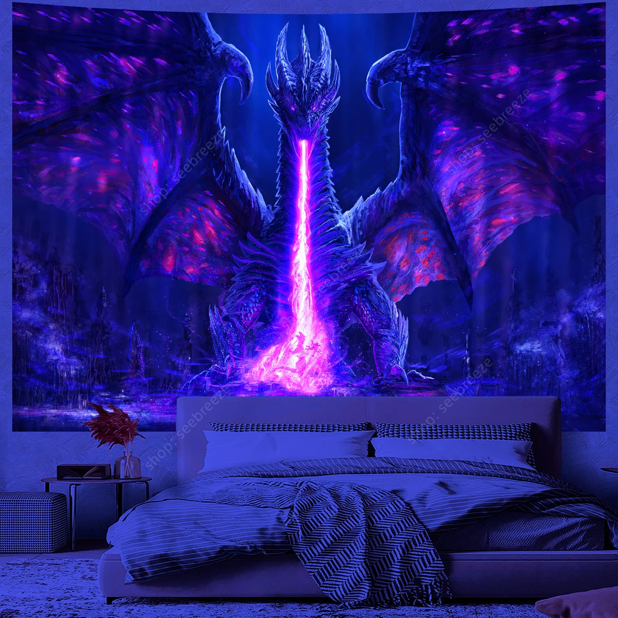 Psychedelic Animal Tapestry Dragon UV Reactive Tapestry Wall Hanging for Hippie Room Decor witchcraft supplies Gift for Friend