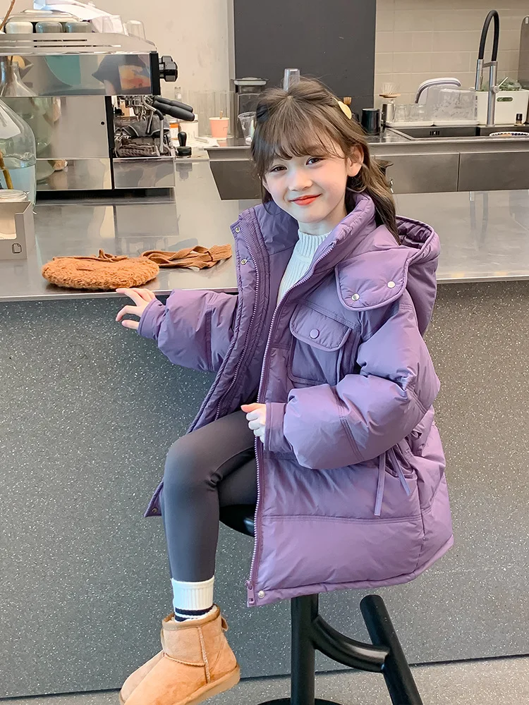 

Thick Girls Warm Parka Children Jacket Winter Casual Teens Outerwear Coats Red Purple Hooded Kids Cotton Windbreaker XMP564