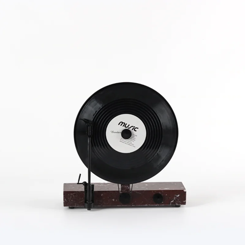 Retro Sound Retainer Black Glue Red Marble Base Metal Record Combination Vertical Retro Living Room Decorative Objects Home