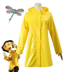 Coraline Cosplay Yellow Coat Jacket Headband Costume For Adult Fantasia Disguise Outfits Halloween Carnival Party Roleplay Suit