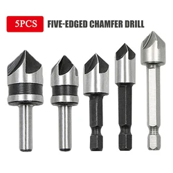 3/5pcs 82 Degree Chamfer Drill HSS Five Edge Woodworking Countersink Bit Set for Wood and Metal Countersink Drilling Power Tools